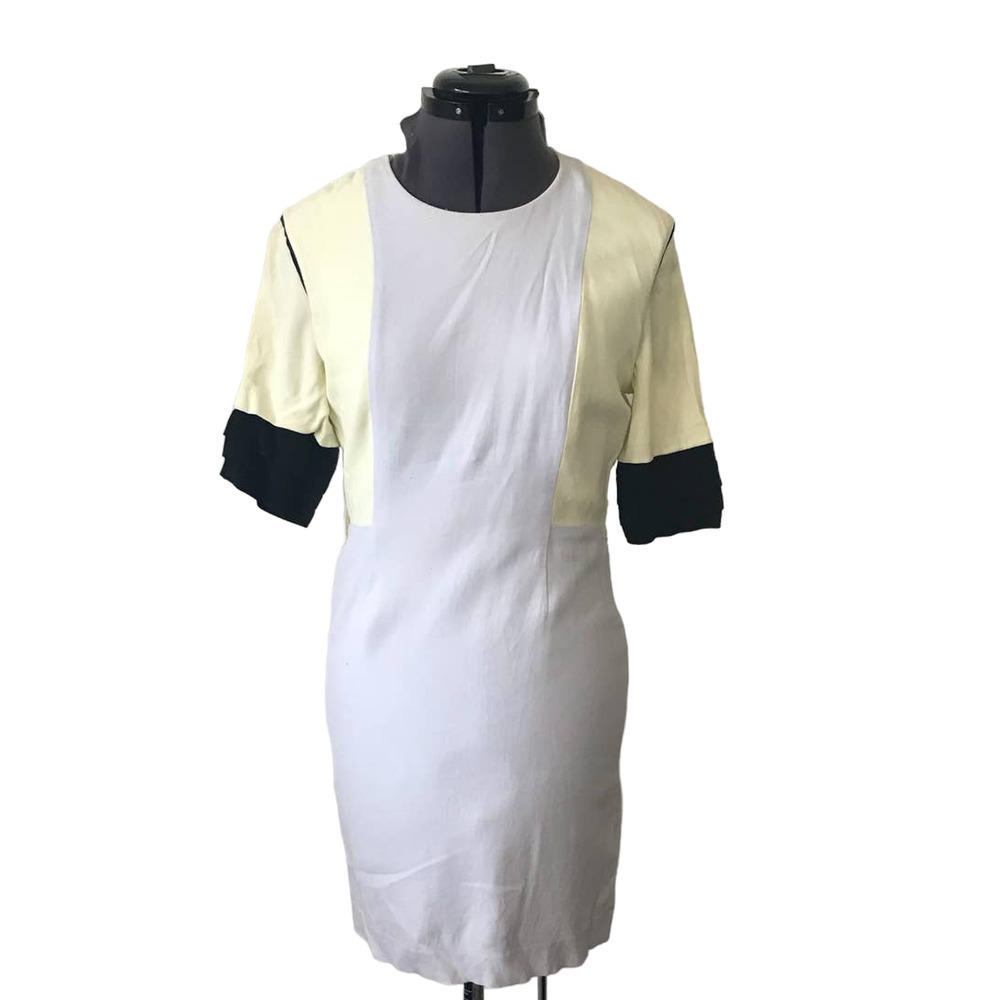 Jonathan Saunders Yellow and Gray Colorblock Cotton Blend Dress • Size 38 🔴